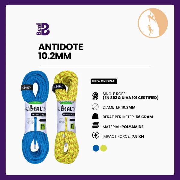 Tali Karmantel Beal Original Antidote 10.2mm - Tali Dinamis Panjat Tebing