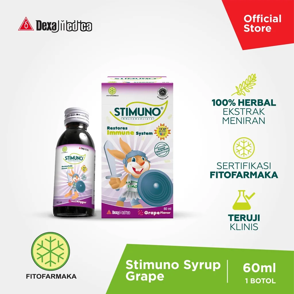Stimuno Sirup Anggur 60 ml | Suplemen Herbal Perbaiki Sistem Imun Daya Tahan Tubuh Imun Booster Suplemen Herbal Alami Multivitamin Anak Dewasa Meniran