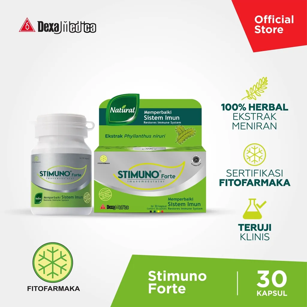 Stimuno Forte 30 Kapsul | Suplemen Herbal Perbaiki Sistem Imun | Daya Tahan Tubuh Imun Booster Suplemen Herbal Alami Multivitamin Anak Dewasa Meniran