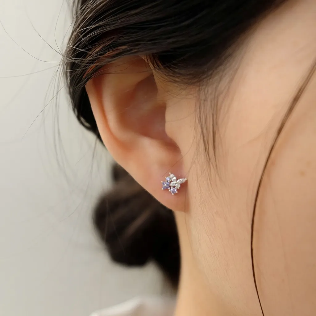 Liliac Dainty Zirconia Butterfly Stud Earrings — 14K Gold Plated S925 Sterling Silver Anting Stud Anti Karat