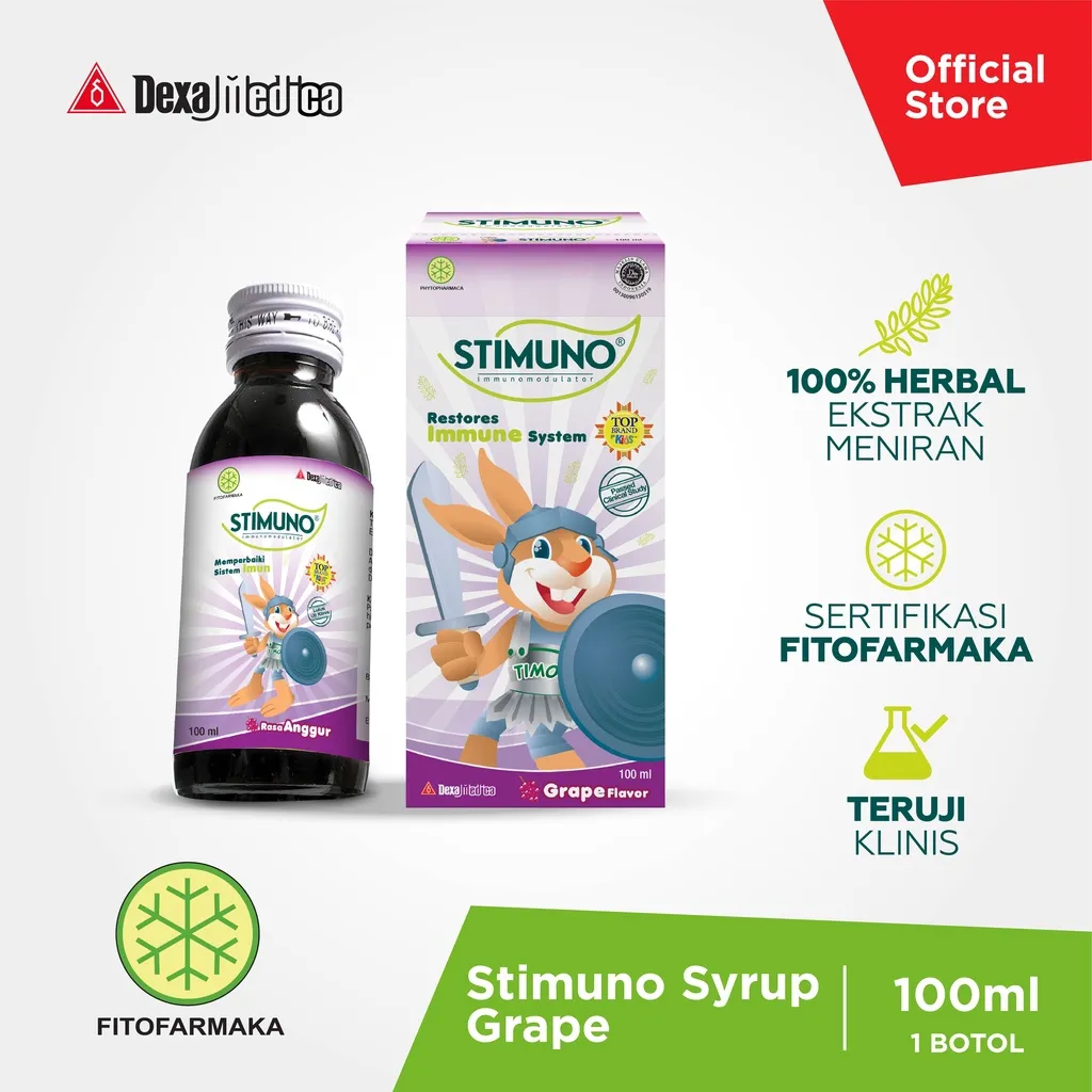Stimuno Sirup Anggur 100 ml | Suplemen Herbal Perbaiki Sistem Imun Daya Tahan Tubuh Imun Booster Suplemen Herbal Alami Multivitamin Anak Dewasa Meniran