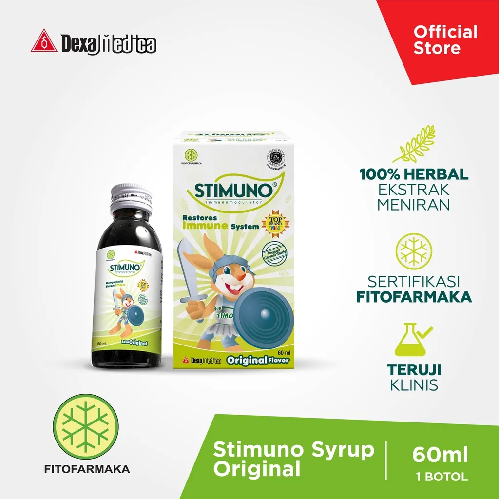 Stimuno Sirup Original 60 ml | Daya Tahan Tubuh Imun Booster Suplemen Herbal Alami Multivitamin Anak Dewasa Meniran