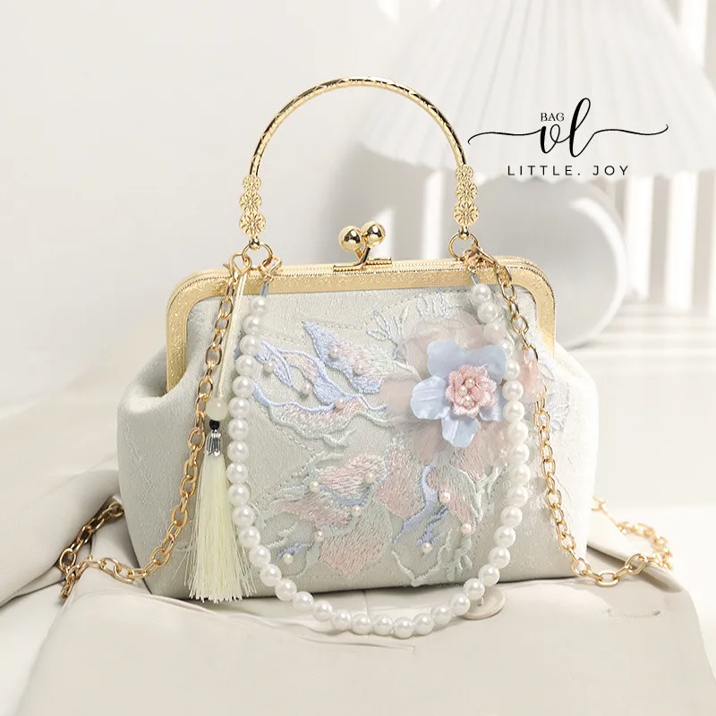 Chinese Style Flower Lace Socialite Hand Bag Ethnic Style Evening Party Bag Rhinestone Crossbody Bag