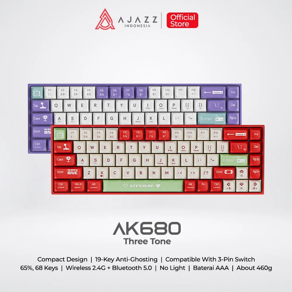 Ajazz AK680 Three Tone 65% Mechanical Keyboard Dual Mode No Light