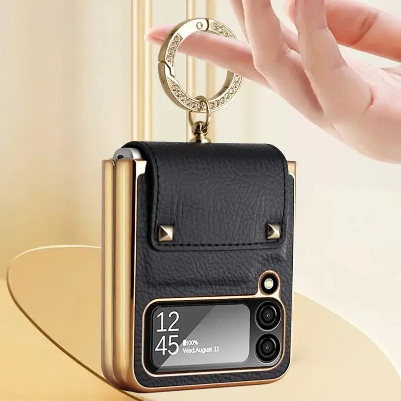 ACC HP - CASE SAMSUNG Z FLIP 4 / Z FLIP 5  / Z FLIP 6 LUXURY PLAT LEATHER RING DIAMOND LENS GLASS KAMERA COVER