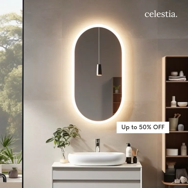 Cermin Aesthetic Led Oval Kapsul Kaca Dinding Wastafel Kamar Mandi Mirror Minimalis Free Packing