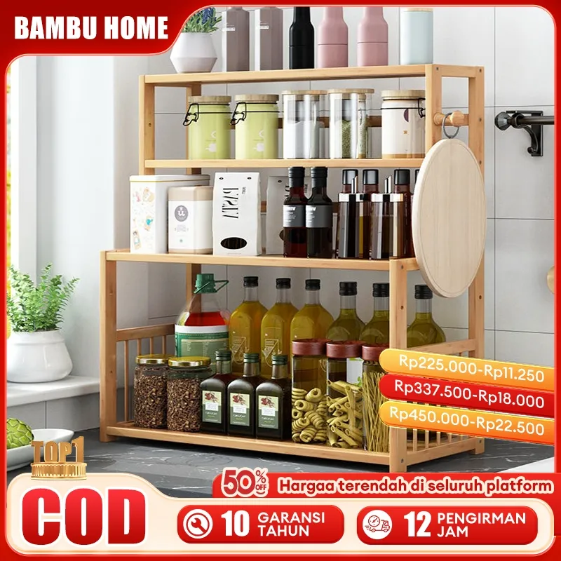 Rak Bumbu Dapur Rak Microwave Oven Rak Dapur Kayu Rak Dapur Susun Tempat Pisau Rak Dapur Serbaguna