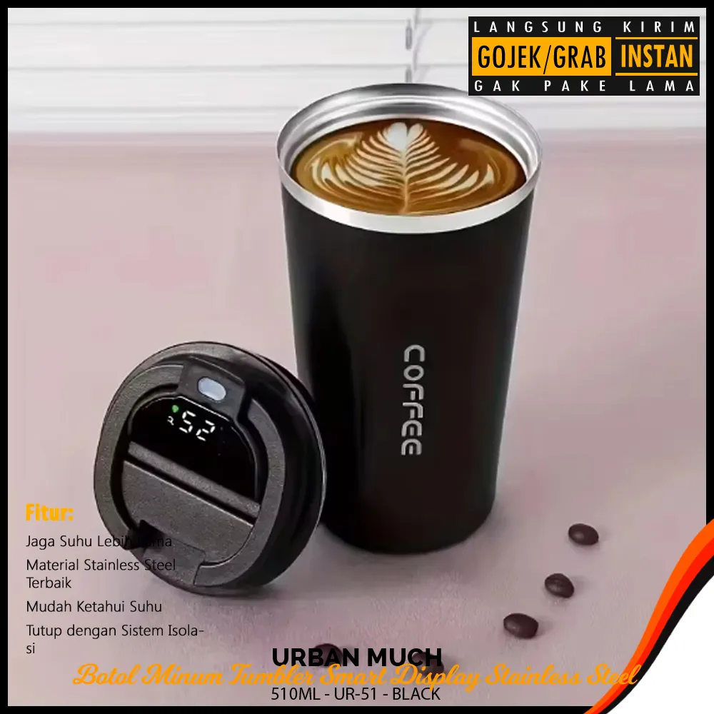 Urban Much Botol Minum Tumbler Smart Display Stainless Steel 510ml - UR-51 - Black