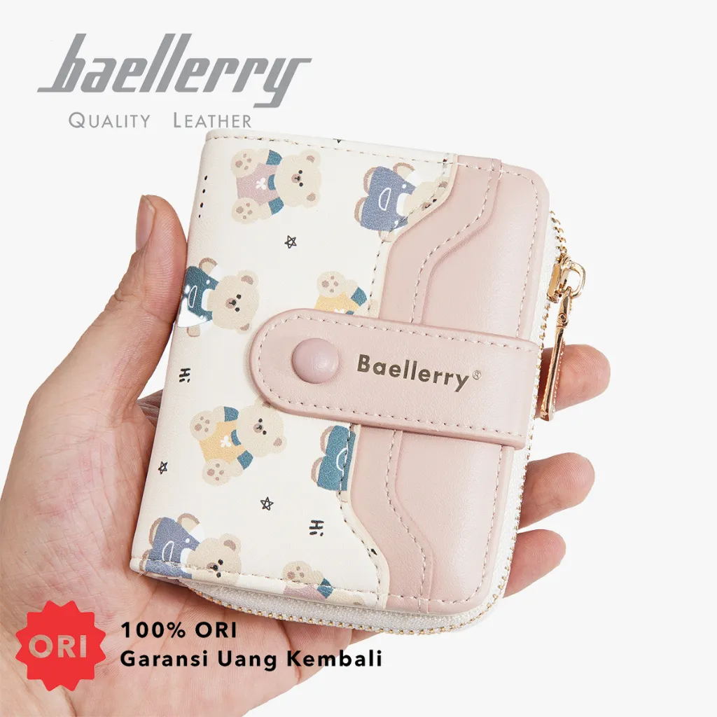 BAELLERRY N8341 Dompet Wanita Lipat Bahan Kulit PU Motif Teddy Bear Leather Premium BAEOS
