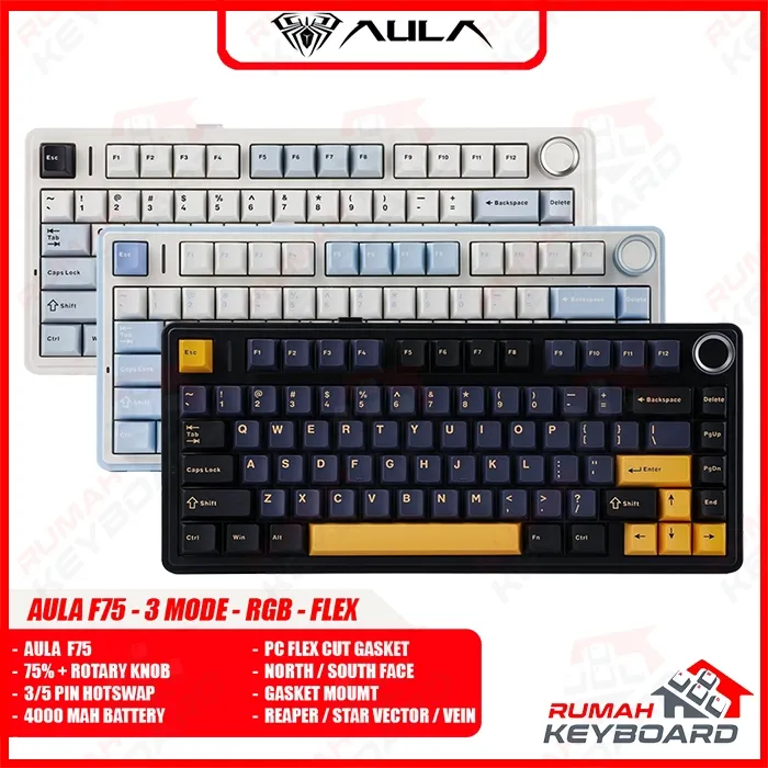 AULA F75 - 75% Compact - 3 Mode - Gaske Mount - RGB - PBT Keycap - Mechanical Keyboard