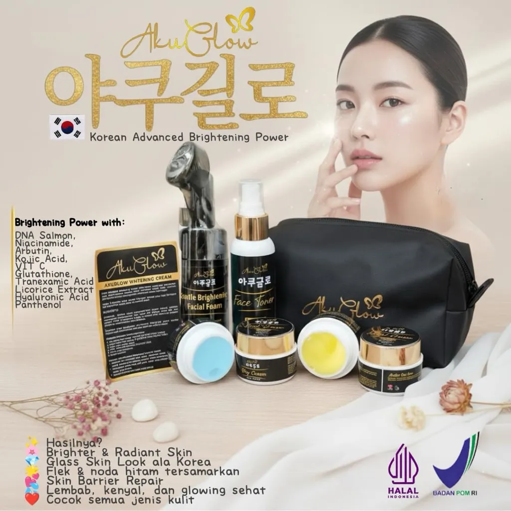 AKUGLOW PAKET PEMUTIH WAJAH PERMANEN KRIM WHITENING CREAM GLOWING SKINCARE KOREA TREATMENT AMPUH BPOM JERAWAT FLEK