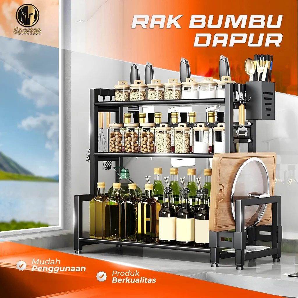 Rak Bumbu Dapur 2 3 Susun Serbaguna Besi Anti Karat Tempat Sendok Bumbu Botol Minyak AA236