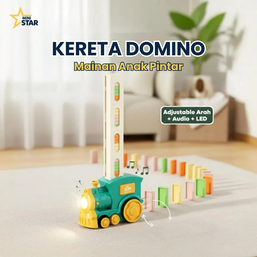 MINISTAR Mainan Anak Pengasah Otak Puzzle Kereta Domino Dengan Adjustable Penentu Arah, Audio dan LED