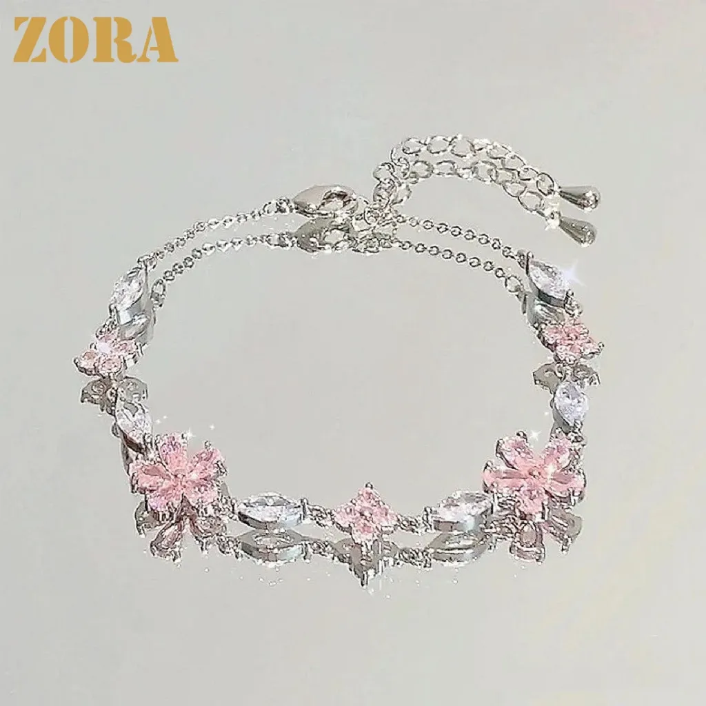 ZORA Fashion Gelang Bunga Kristal Titanium Lucu Wanita Anti Karat Gelang Korea Aesthetic Aksesoris Perhiasan S184
