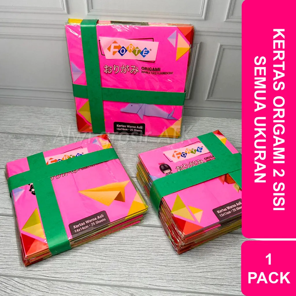 Kertas Origami Forte Double Side Semua Ukuran 12 14 16 20 Kertas Lipat Dua Warna Timbal | 1 Ikat = 10 Pack Balik | 1 Pack