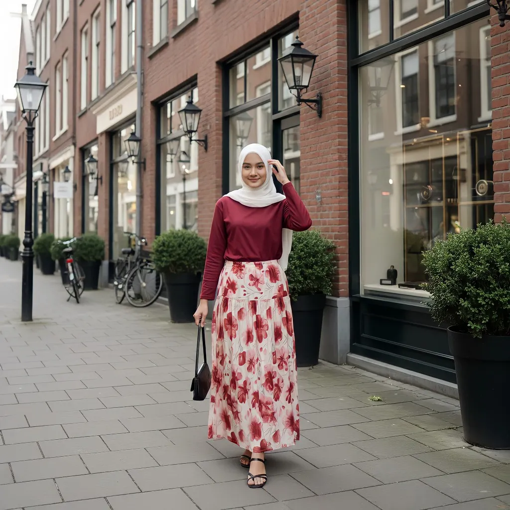 RUN.CO Rok Floral Wanita Motif Bunga Kekinian Flowy Bahan Rayon Adem Rempel Full Karet