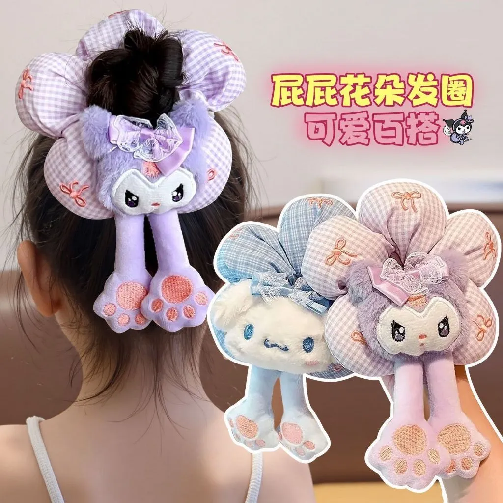 Ikat Rambut Scrunchie Motif Bunga Mickey Mouse Karet Rambut Premium Lucu Jumbo