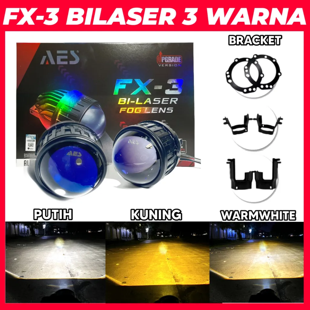 Biled Foglamp AES FX Bi-Laser 3 Warna Blue Lens 52 Watt 3inch Premium Quality I1008