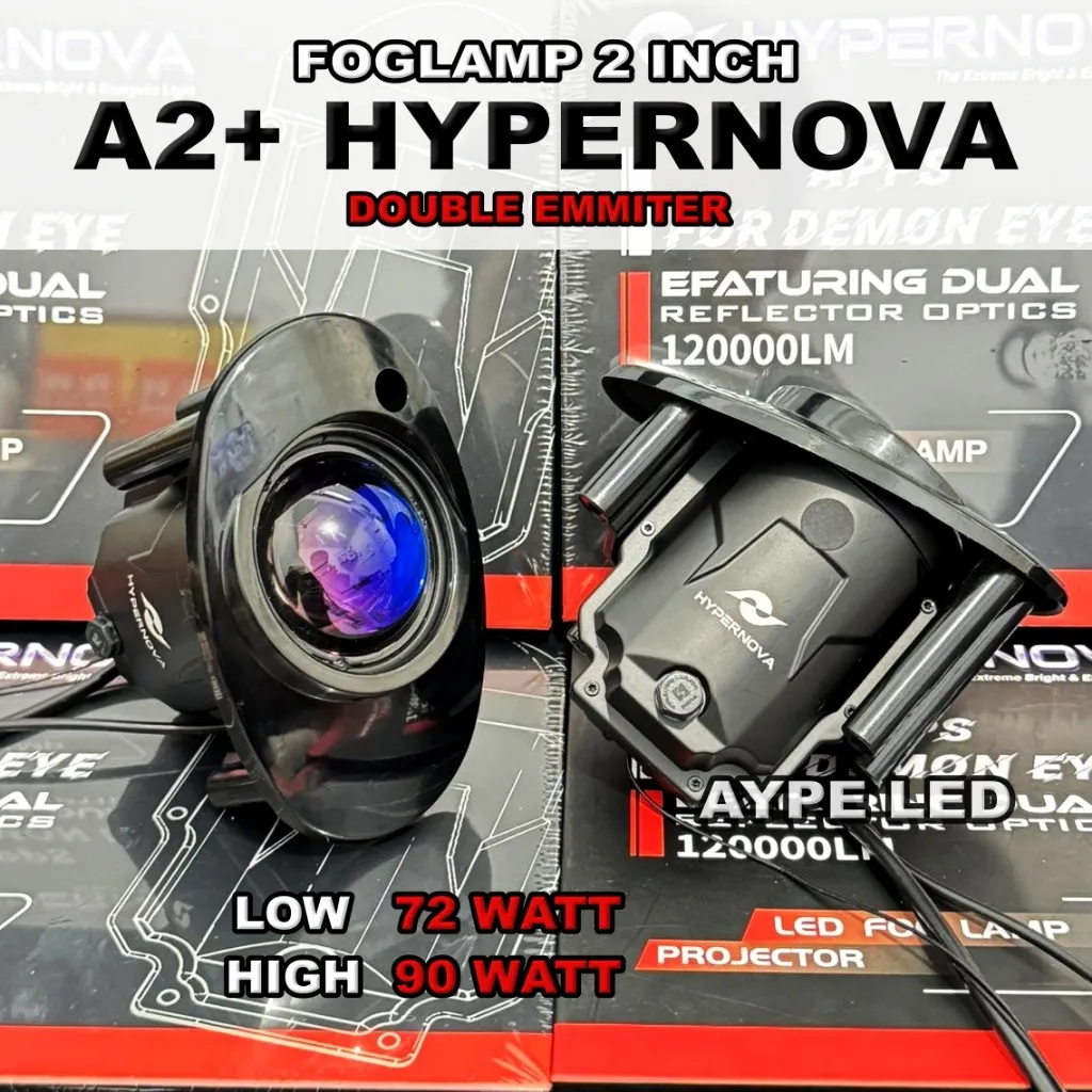 Foglamp Biled 2 inch Devil Rgb 90 Watt Double Emitter A2+ HYPERNOVA Red Lens Cahaya 3 Warna