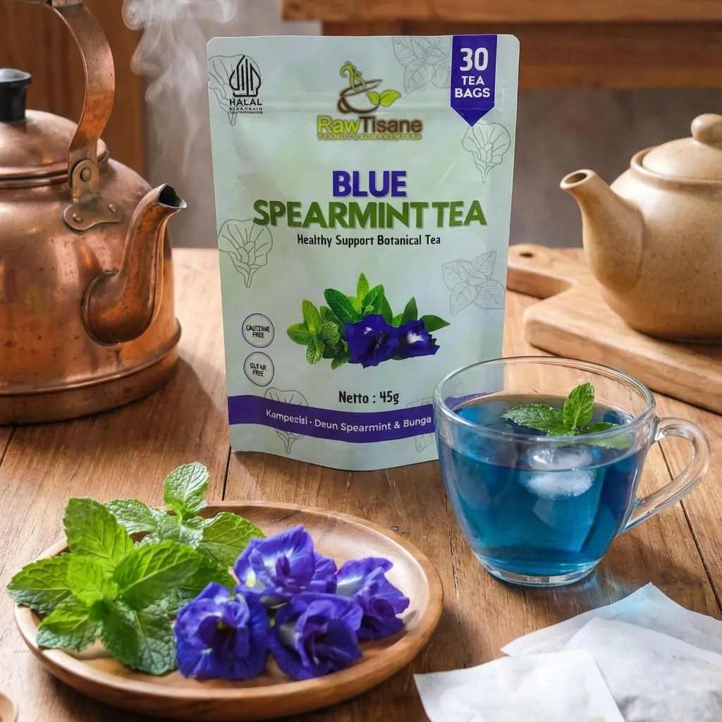 RAW TISANE Blue Spearmint Tea : Teh Celup Bunga Telang & Daun Spearmint Isi 30 Tea Bag