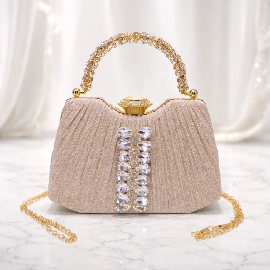 Waiwai Luxury Evening Bag dengan Detail Tutup Diamond Mewah untuk Acara Wedding, Seserahan & Formal Party J1370