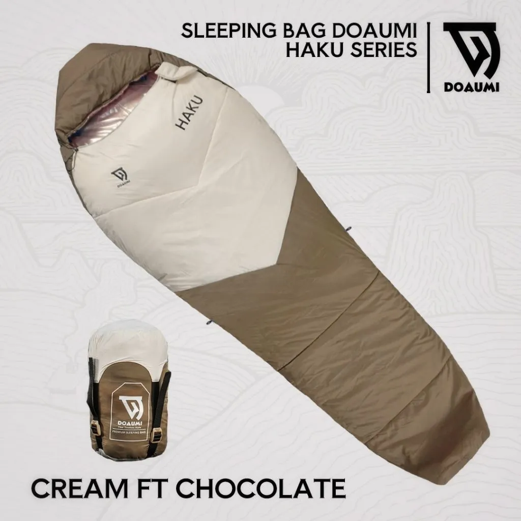 SLEEPING BAG DOAUMI HAKU PREMIUM SYNTHETIC DOWN INSULASI PRIMALOFT THERMAL HEAT COATING KANTUNG TIDUR SELIMUT TIDUR TAHAN DINGIN WATEREPLENT PENDAKI GUNUNG CAMPING