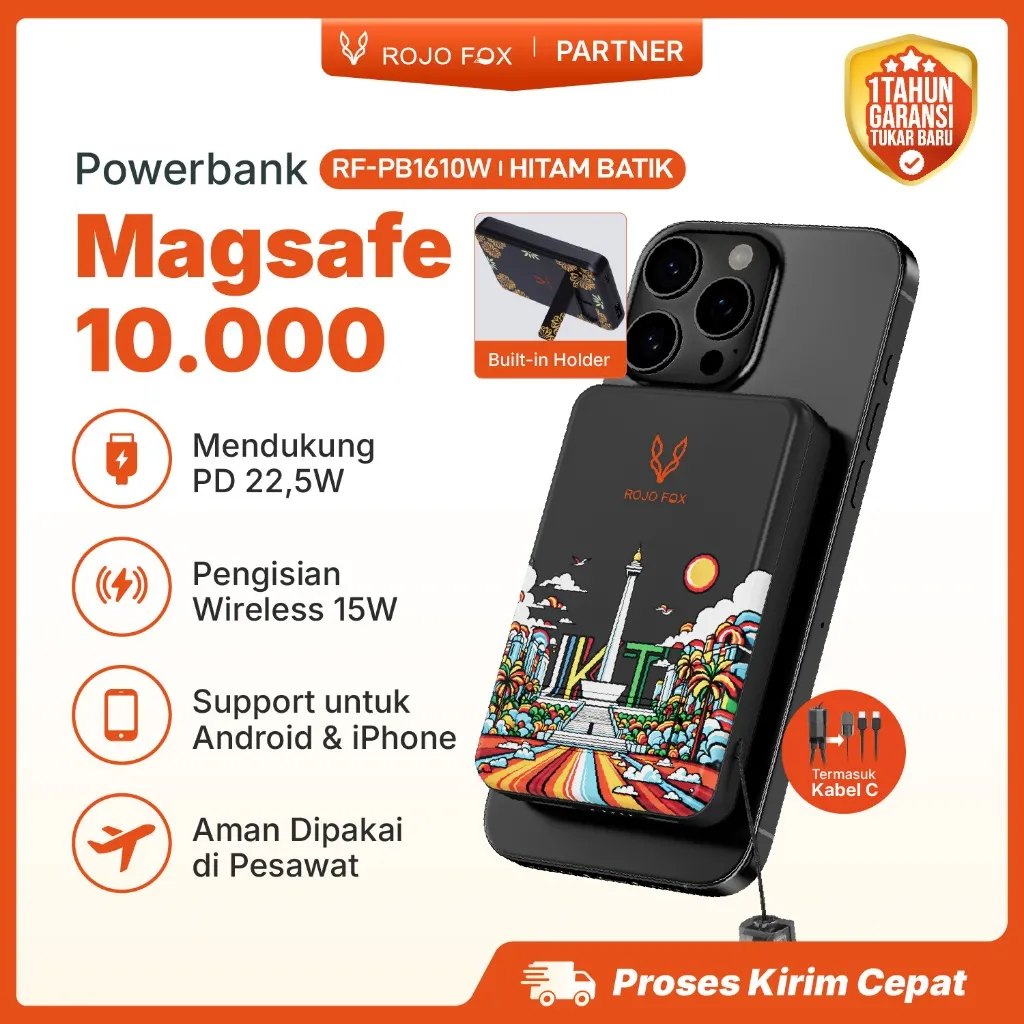 Powerbank Mini 10000mAh Stylish & Portable Cantik & Praktis untuk iPhone & Android Travel & Home Charger Wireless MagSafe