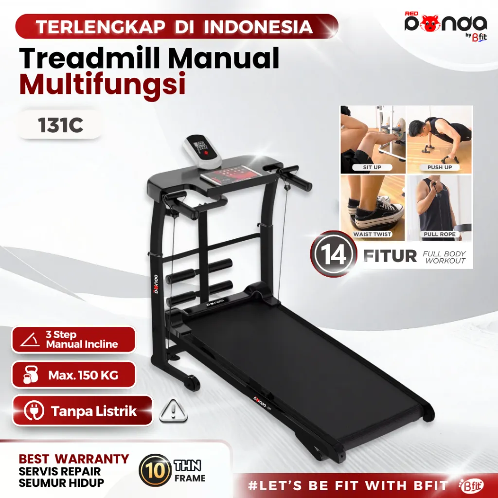 Treadmill Manual REDPANDA 131 Multifungsi Tanpa Listrik Lipat Portable Low Watt Fitness Gym