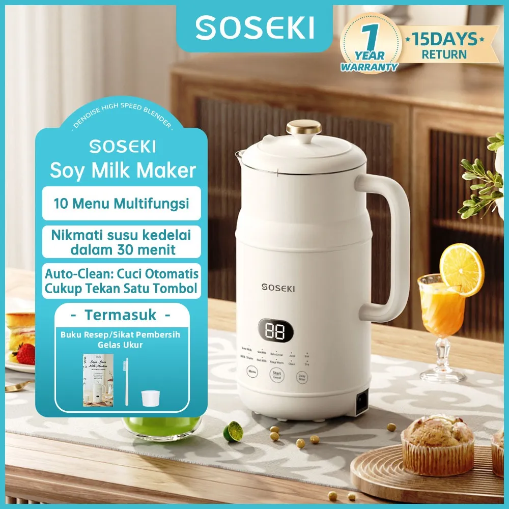 SOSEKI Mesin Susu Kedelai 0.6–1L Soy Milk Maker 8–10 Menu Digital Blender Pemanas Multifungsi