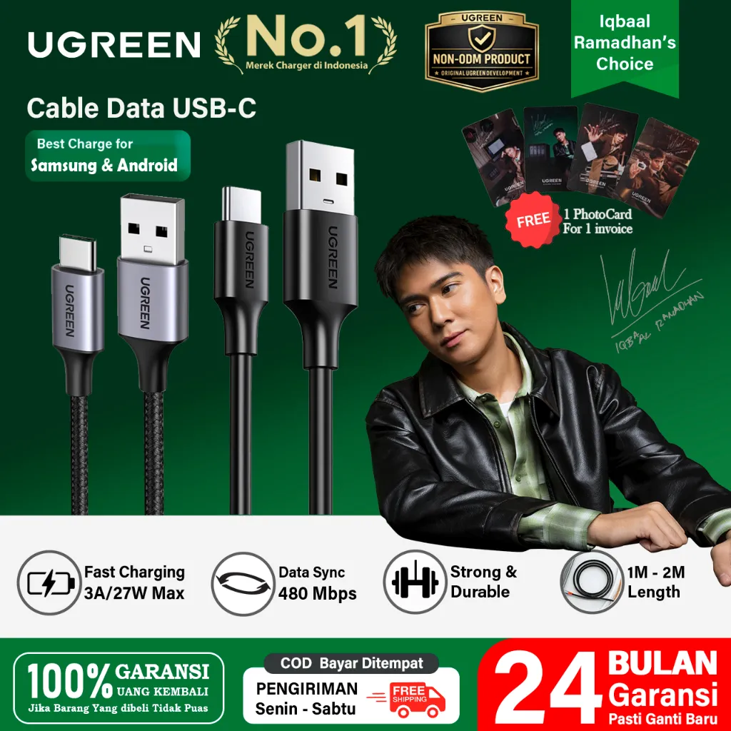 UGREEN Kabel Data USB Type C Fast Charging 18W 3A For Samsung Huawei Oppo Vivo Xiaomi