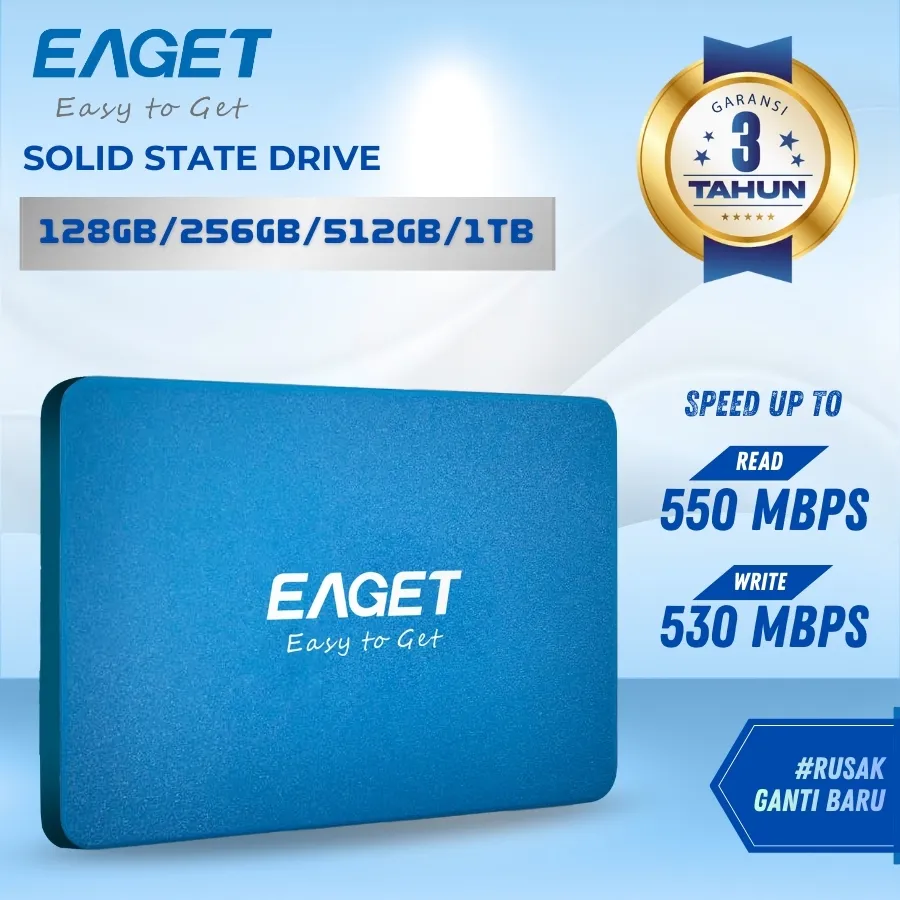 EAGET SSD 128GB 256GB 512GB 1TB SATA 2.5 SATA 3  LAPTOP/PC 3D NAND Flash Garansi RSM 3 Thn 100% ORI