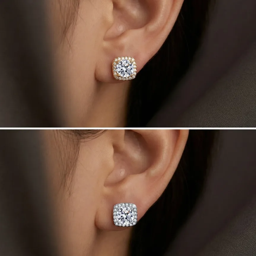 MinaLuz Anting Wanita Stud Zircon, Rhodium/Gold Plated Ion, Anti Alergi, Pengunci Silicone