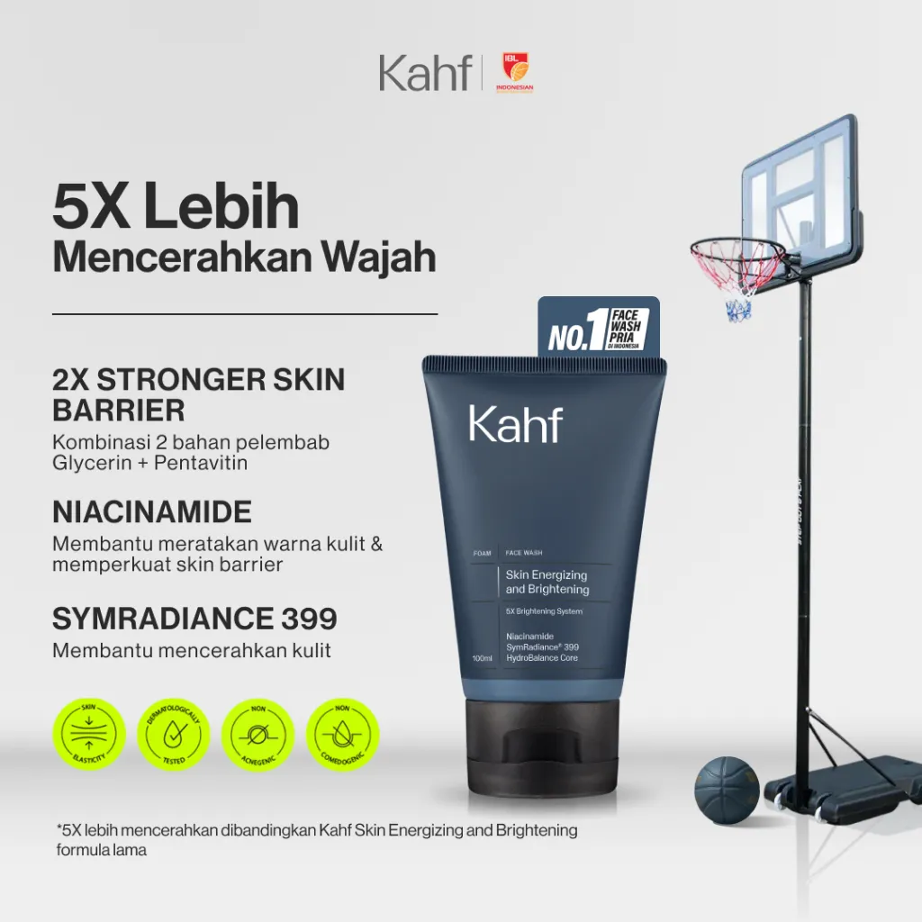 NEW LOOK BETTER FORMULA! Kahf Face Wash Skin Energizing and Brightening 100 ml - Sabun Cuci Muka Pria Membantu Mencerahkan Wajah - Daily Use, Niacinamide, Symradiance 399, Hydrating Skin Barrier, Moisturizer, Hydration, Lembab, Instan, Oil, Minyak
