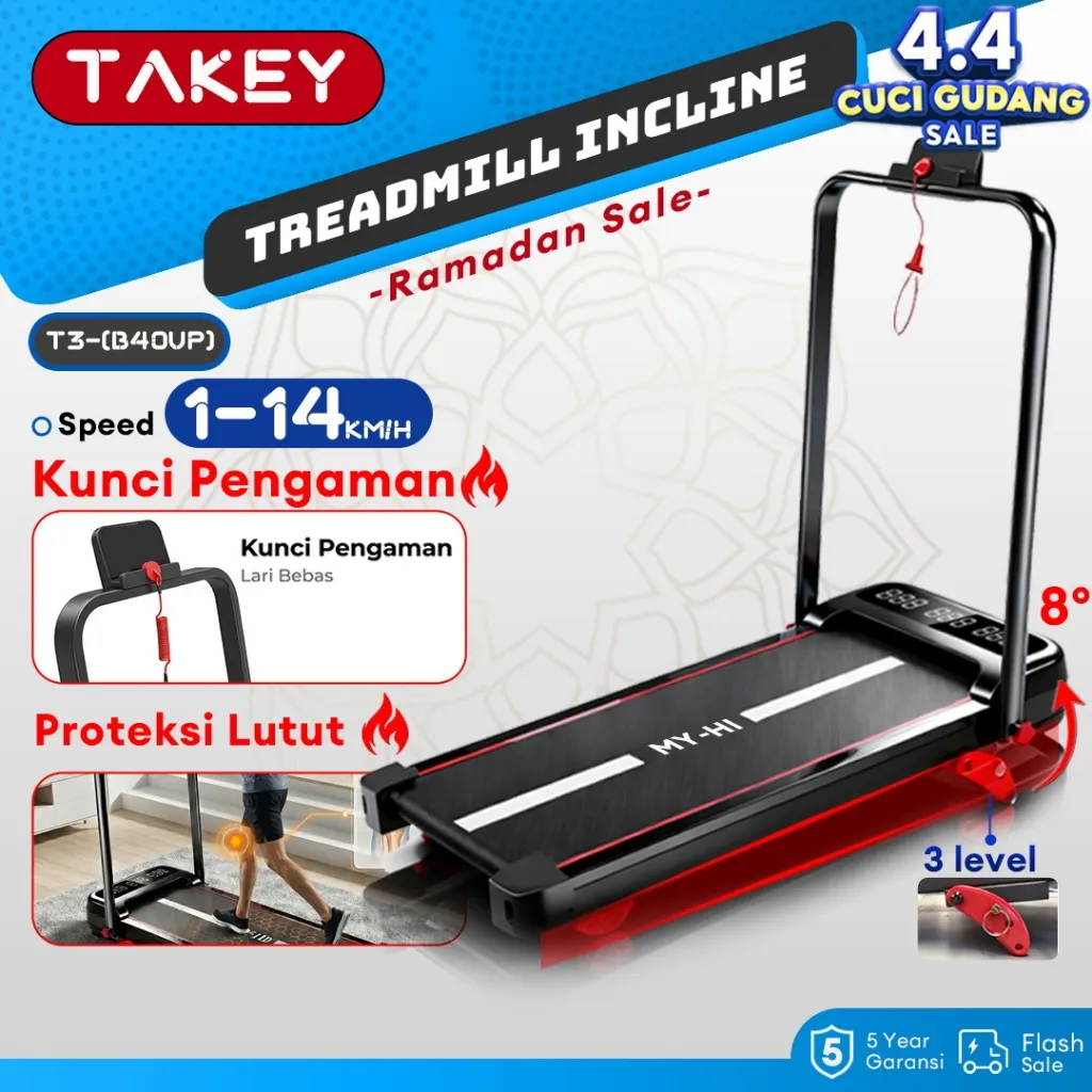 TAKEY Treadmill Portable T3 B40UP Walking Pad Running Mat Lipat Treadmill Electric Low Watt Alat olahraga di rumah