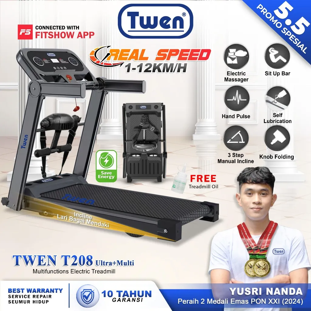 TWEN T205 T205+Inc+K T205M New T208 T208+Inc+K T208M New Treadmill Listrik Treadmill Portable Treadmill Multifungsi Treadmil Lipat Treadmill Electric Low Watt Alat Olahraga