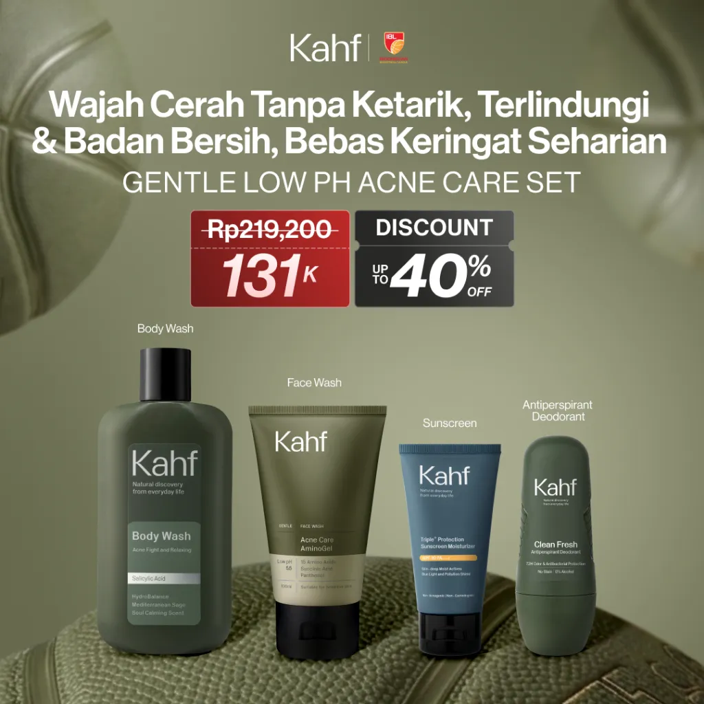 KAHF BUNDLE 4IN1 PAKET PERAWATAN DAILY USE ESSENTIALS] Paket Personal Care (Face Wash + Sunscreen Moisturizer + Body Wash + Deodorant) - Wajah Cerah Tanpa Ketarik, Terlindungi, Badan Bersih, & Bebas Keringat - Suitable for Daily Use