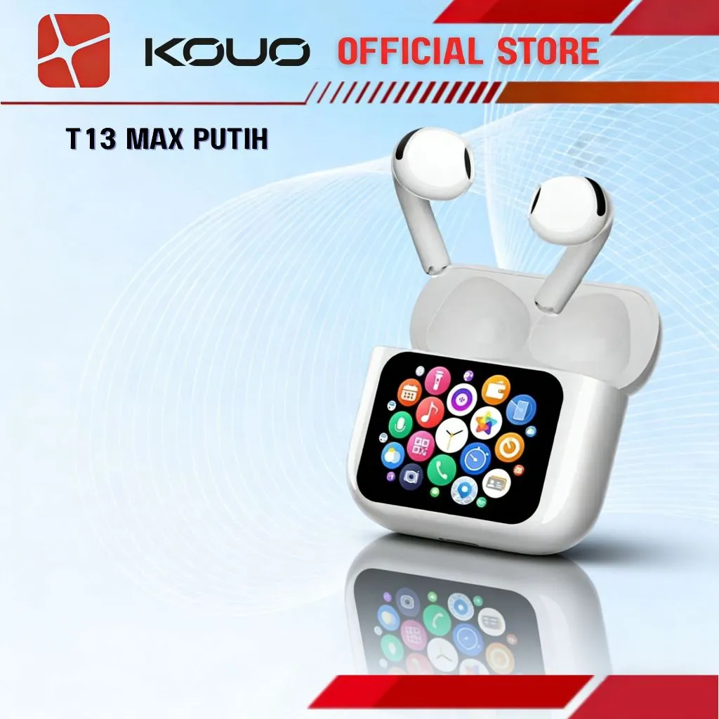 KOUO NEW T13 TWS AI Earphone Layar Terjemahan Cerdas Bluetooth 6.0 Suara Jernih dengan Charging Case 36 Jam Total Daya PutihType-C
