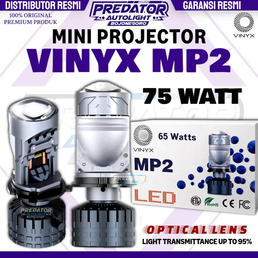 Lampu LED Vinyx MP1 H4 65W Projie H4 Mini Projector Lens Lensa Mobil Motor Headlight Headlamp