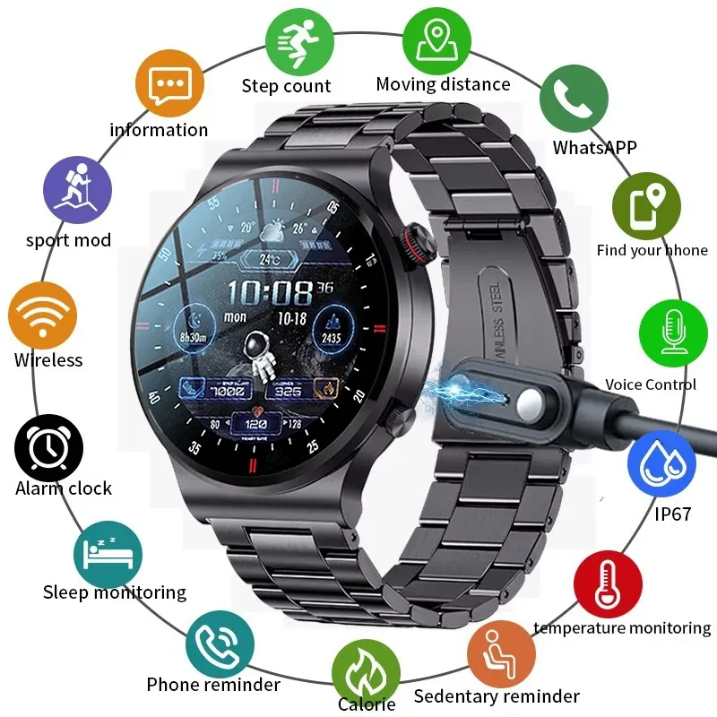 LIGE Asli Jam pintar Pria Layar Sentuh Penuh Olahraga Tahan Air Kebugaran menonton Bluetooth SmartWatch Untuk Android Ios