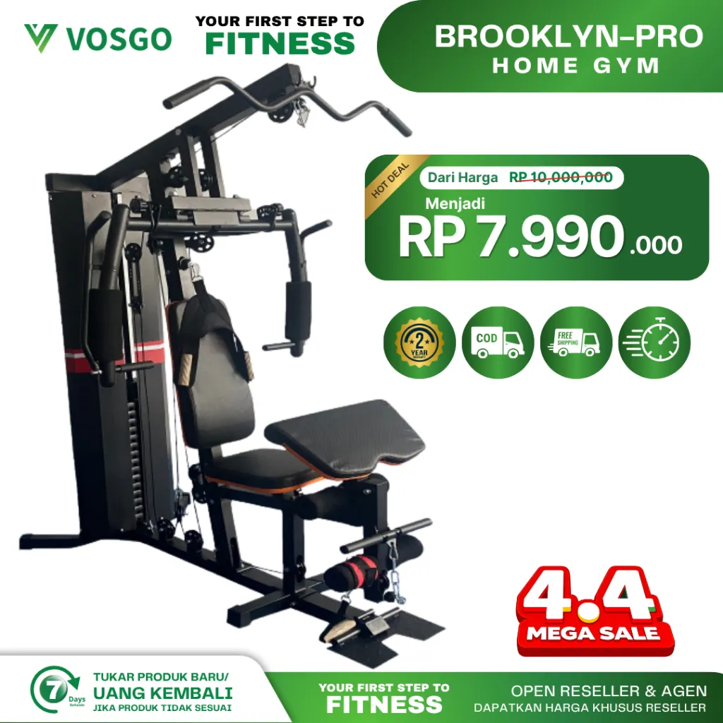 Alat Finess Home Gym Vosgo Brooklyn Pro 1 Sisi Berat Beban 72kg