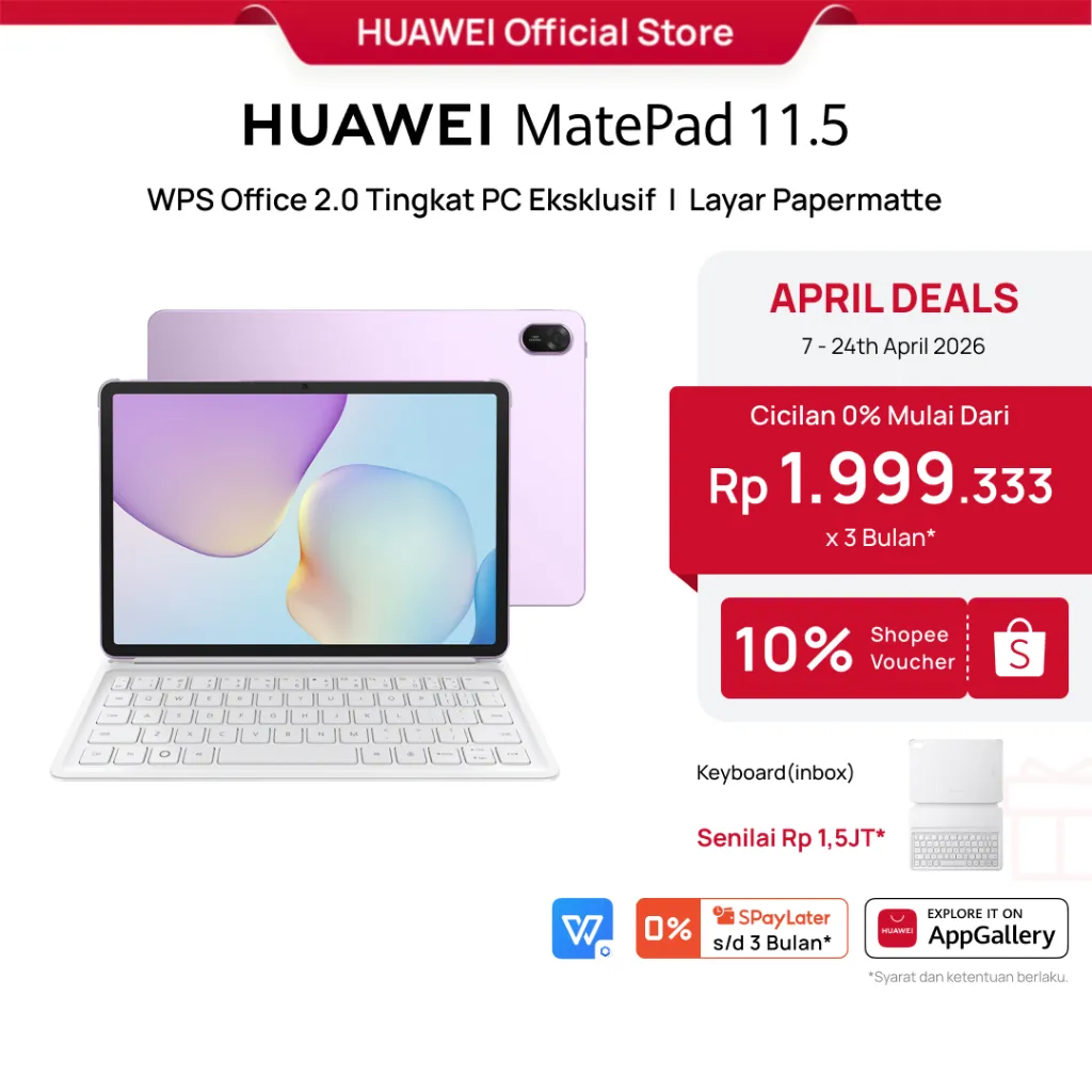 [BEST SELLER] HUAWEI MatePad 11.5-inci 2025 Tablet | WPS Office 2.0 Tingkat PC Eksklusif | Layar Papermatte | 10,100 mAh 40W HUAWEI SuperCharge