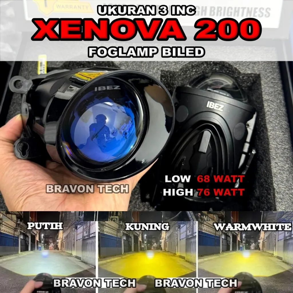 Foglamp Biled 3 inch Premium IBEZ XENOVA 100 200 Bluelens Devil Rgb App 3 Warna Cahaya Foglamp Mobil 3 inch IBEZ