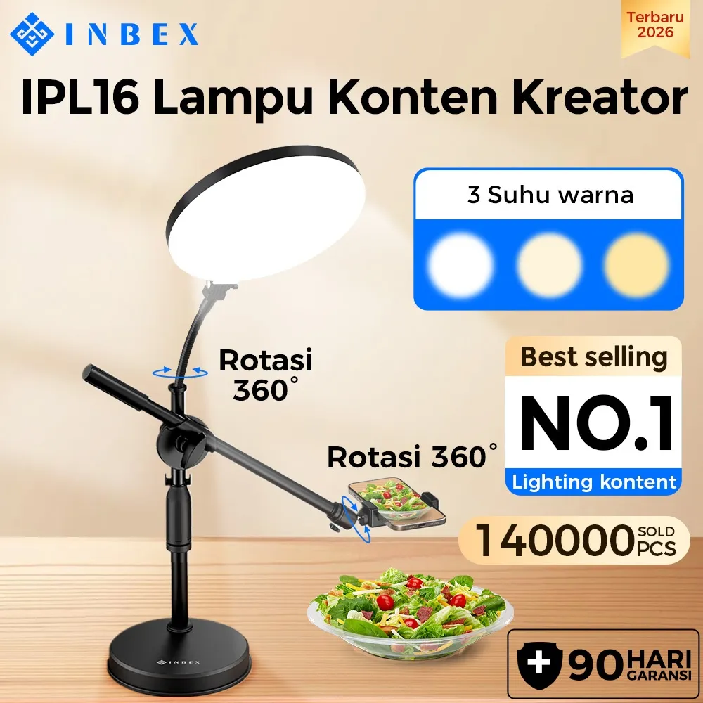 [ Rotasi 360° ] INBEX IPL16 lighting konten ringlight tripod kreator studio background foto live streaming lampu bulat lighting hp