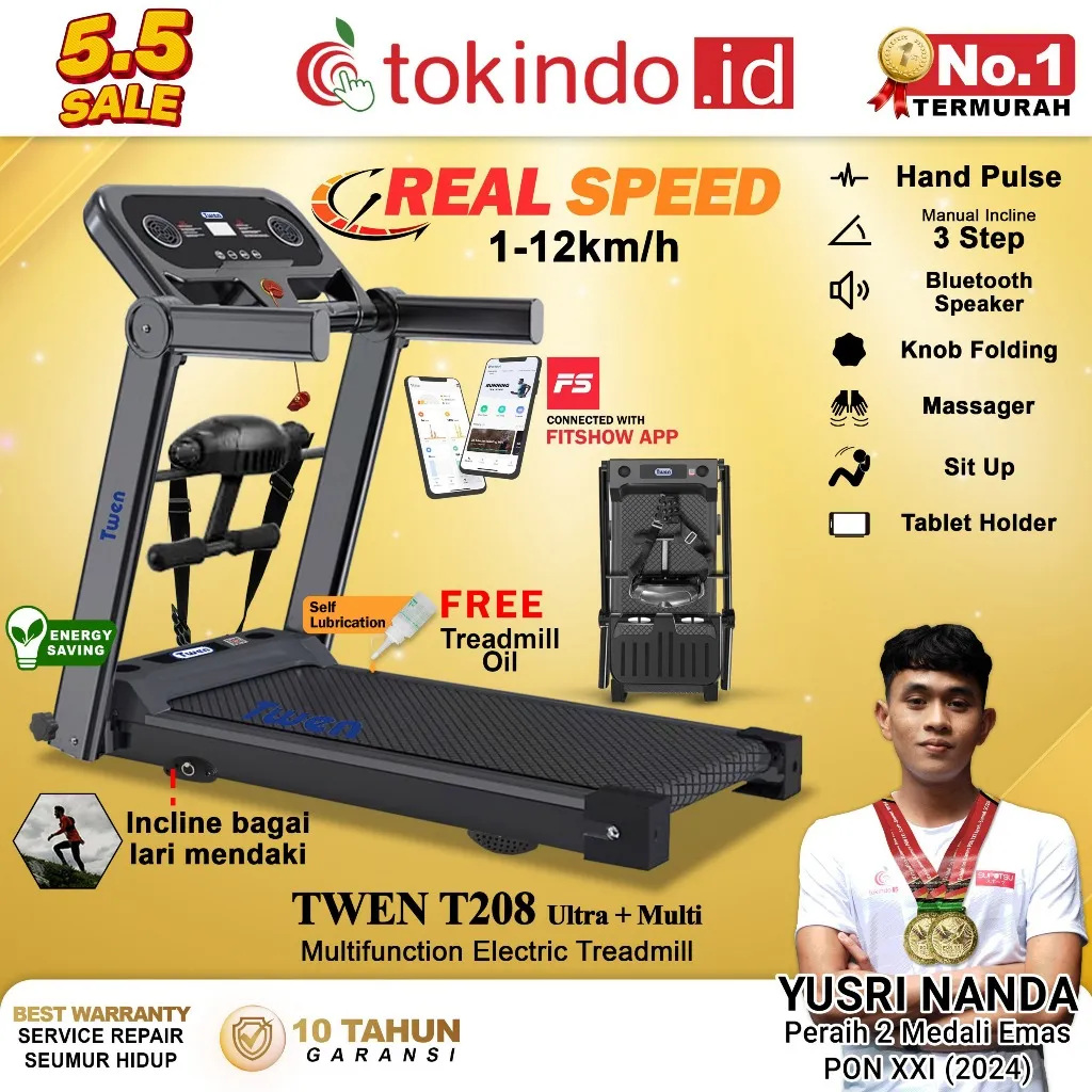 TWEN T205 New T208 New T205M New T208M Treadmill Listrik Multifungsi Folding Treadmill Portable Treadmill Electric Low Watt Alat Olahraga