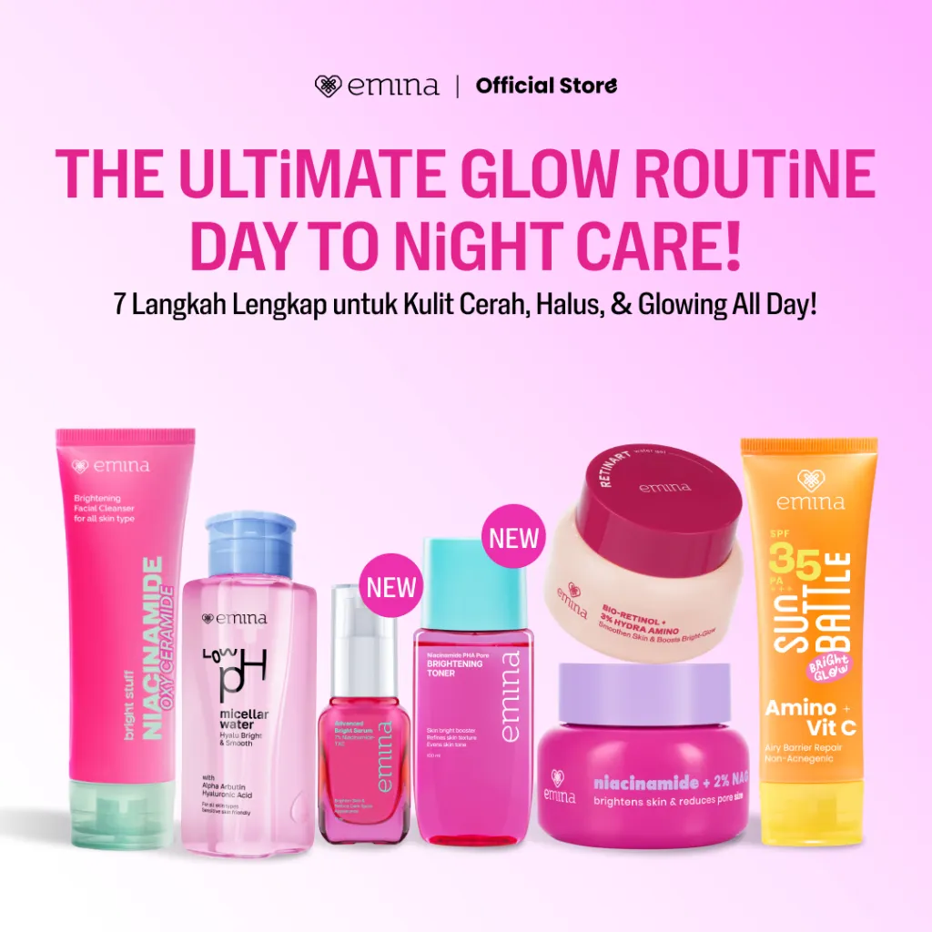 [BRIGHT GLOW SET] Emina Bundle All in 7in1 Face Wash + Exfo Toner + Toner + Serum + Moisturizer Gel + Brightening + Sunscreen Low pH Micellar Water Bright Smooth