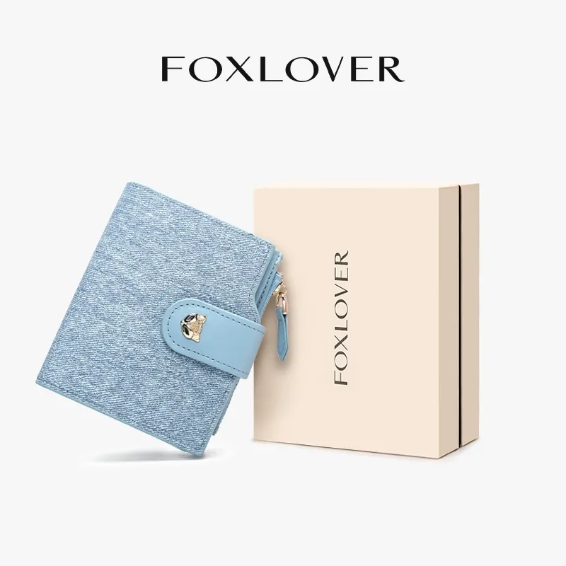 FOXLOVER Dompet Wanita Ukuran Pendek 10 Slot Kartu Termasuk Kantong Koin Tahan Air Anti-pencurian RFID Dilengkapi Kotak Hadiah