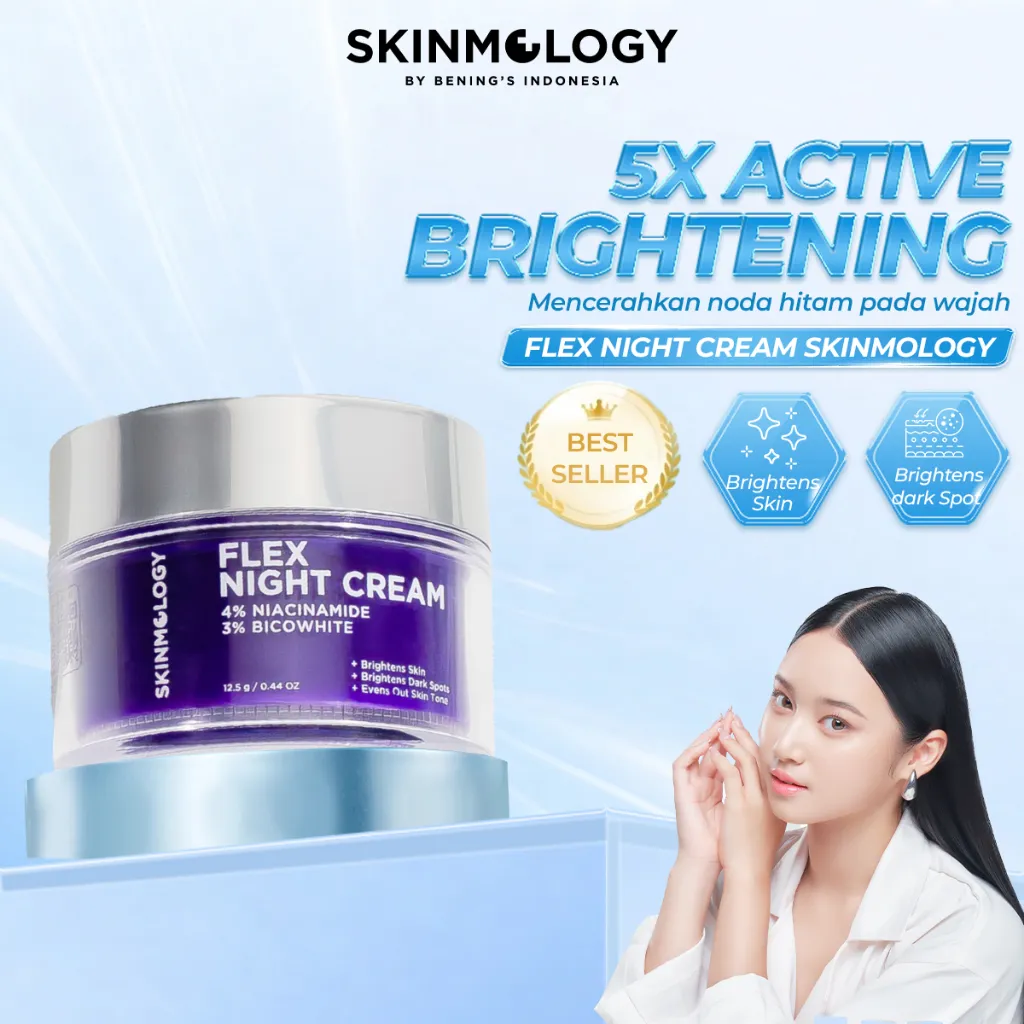 SKINMOLOGY BENING'S Flex Night Cream - Cream Malam Flek - Niacinamide  Bicowhite - Mencerahkan Menyamarkan Noda Hitam Kerutan  Flek - Pria Wanita Busui