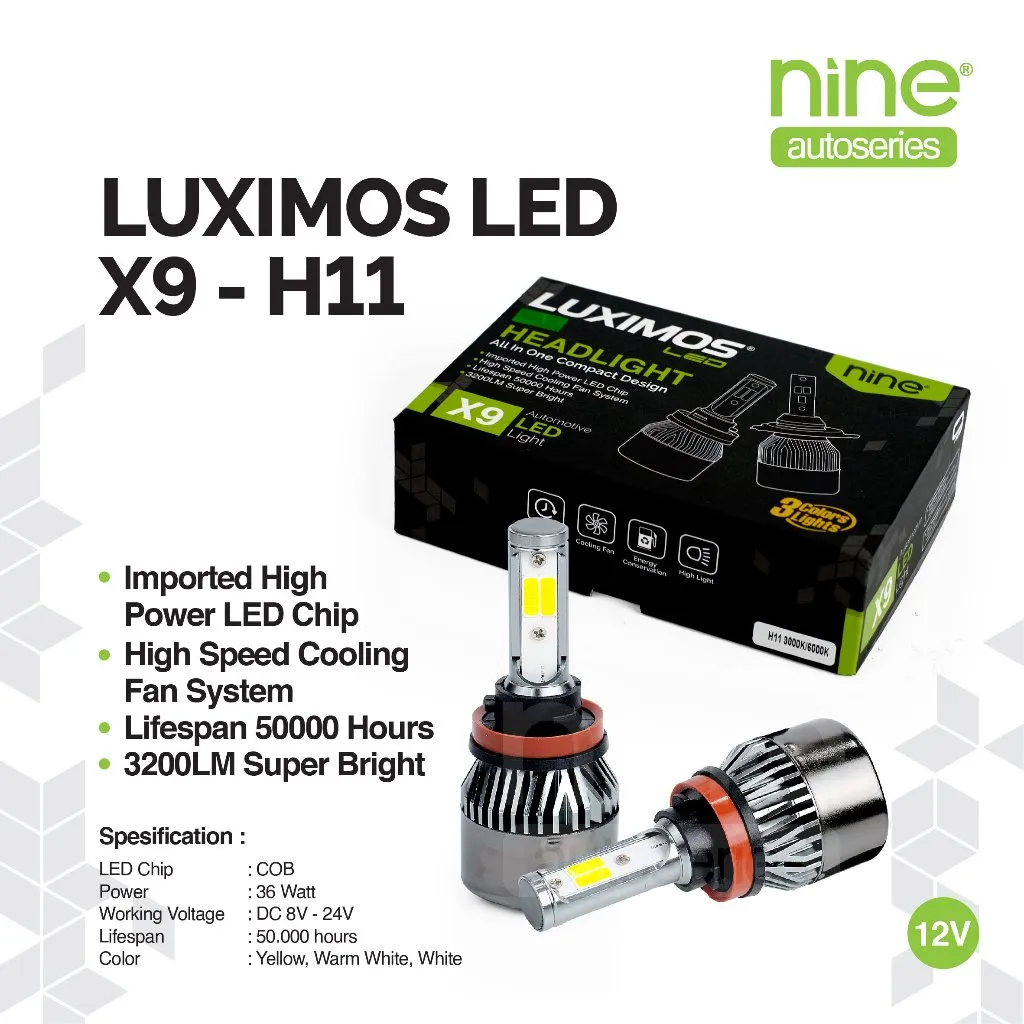 LUXIMOS Lampu LED Mobil Kabut Depan Utama 36W H11 Foglamp 3 Warna Tembus Hujan X9 - NINE AUTOSERIES