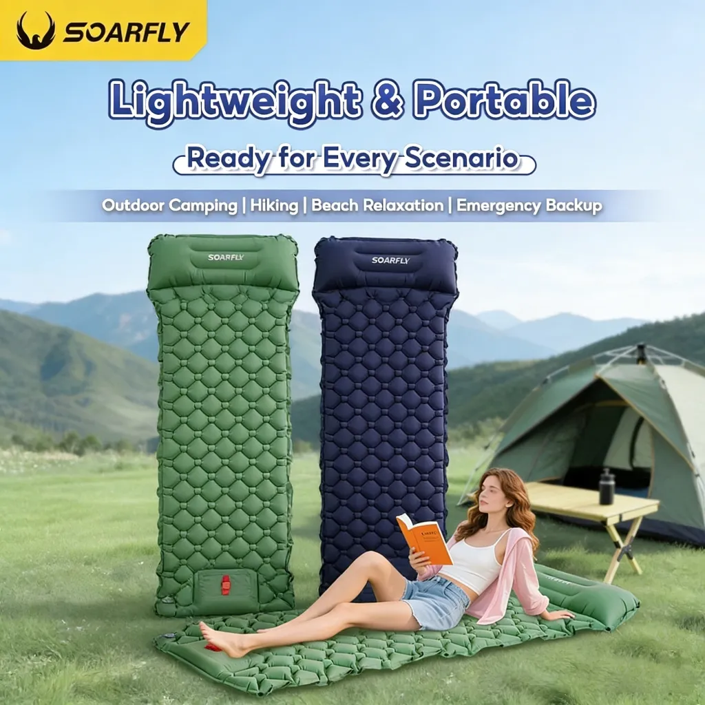 SOARFLY Kasur Angin Portable Kasur Tiup Camping Kasur Tidur Angin Sleeping Pad Pemasangan tiup cepat