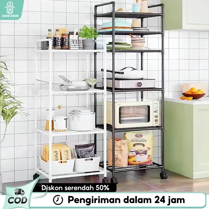Rak Oven Microwave Besi Rak Penyimpanan Susun Rak Oven Rak 5 susun Rak Kamar Mandi Beroda Serbaguna